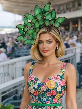 Kentucky Derby Hat Elegant Green Butterfly Fascinator Headband Statement